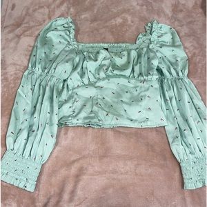 Mint Green Floral Crop Top